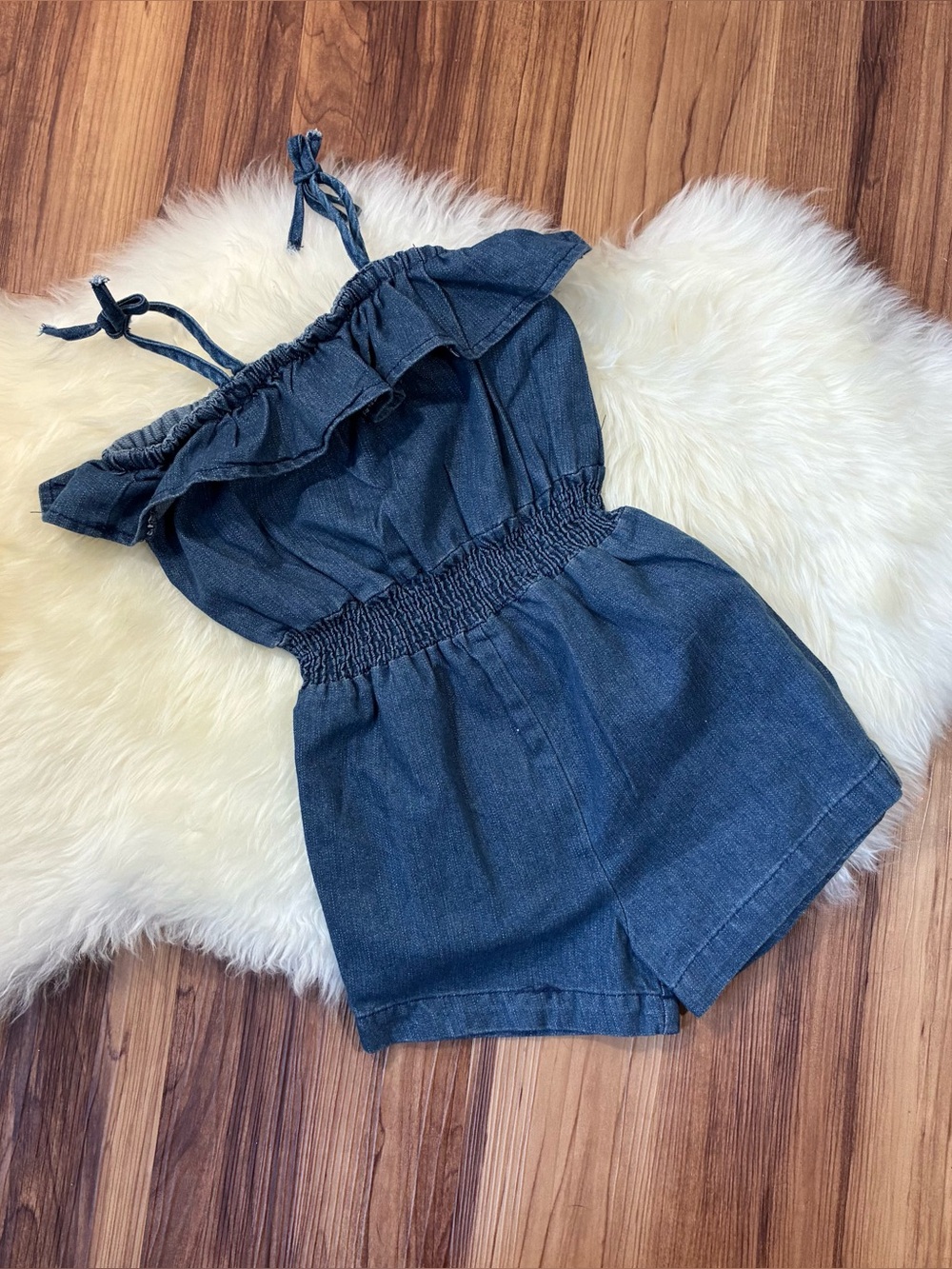 Mud Pie Denim Ruffle Girly Romper • Size 4T